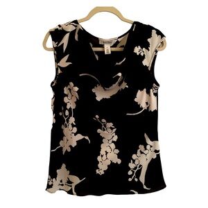 White House Black Market S black white cowl neck top blouse floral